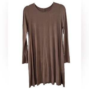 Zanana Outfitters Light Brown Long Sleeve Swing Dress w/ Pockets